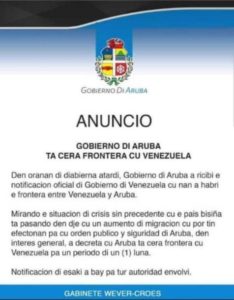 Aruba mantendrá cerrada su frontera con Venezuela por 30 días (+Comunicado)