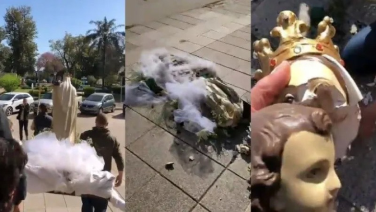 Video| Se cayó la Virgen cuando apenas empezaban la procesión y quedó destrozada