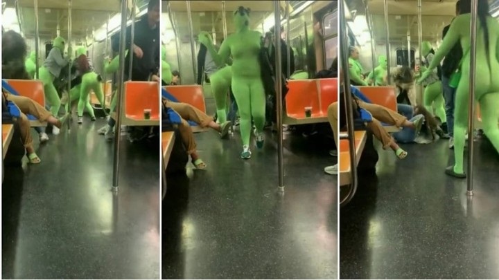 Mujeres disfrazadas de duendes verdes asaltan pasajeras en el metro de Nueva York