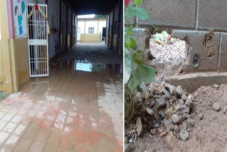 Vecinos abren boquete en prescolar de Los Rosales para desahogar su vivienda y el plantel se inunda