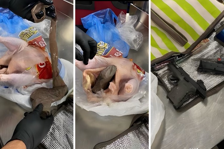 Mujer trató de viajar en vuelo con una pistola dentro de un pollo