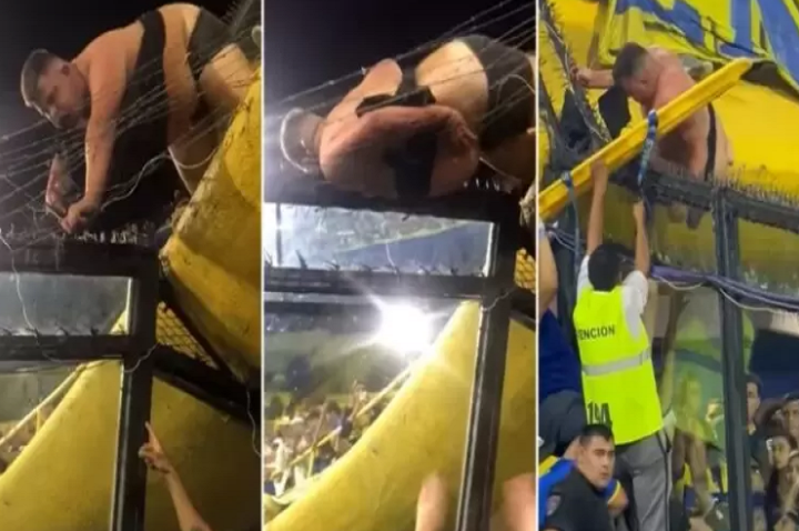 Hincha de Boca Juniors quedó atrapado en alambre de púas del estadio