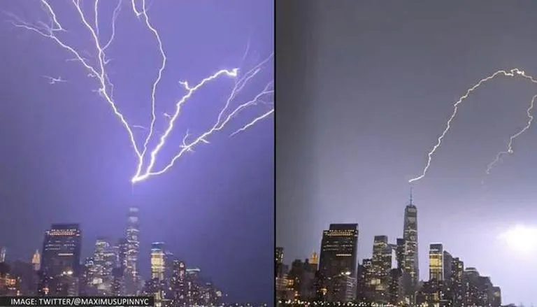 Captan cuando un rayo impacta en el One World Trade Center en Nueva York