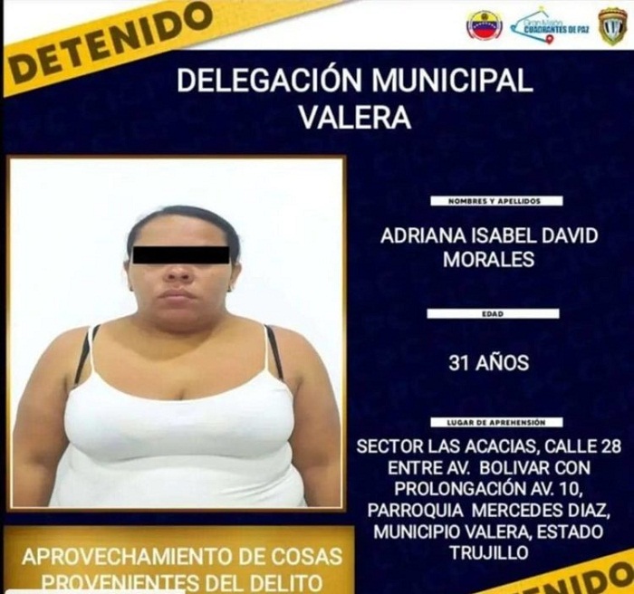 Arrestan a mujer por aprovechamiento de cosas provenientes del delito en Valera