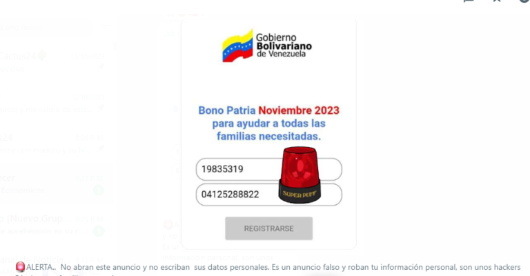 ¡Estafa! circula en redes un link sobre «Bono Patria Noviembre 2023»