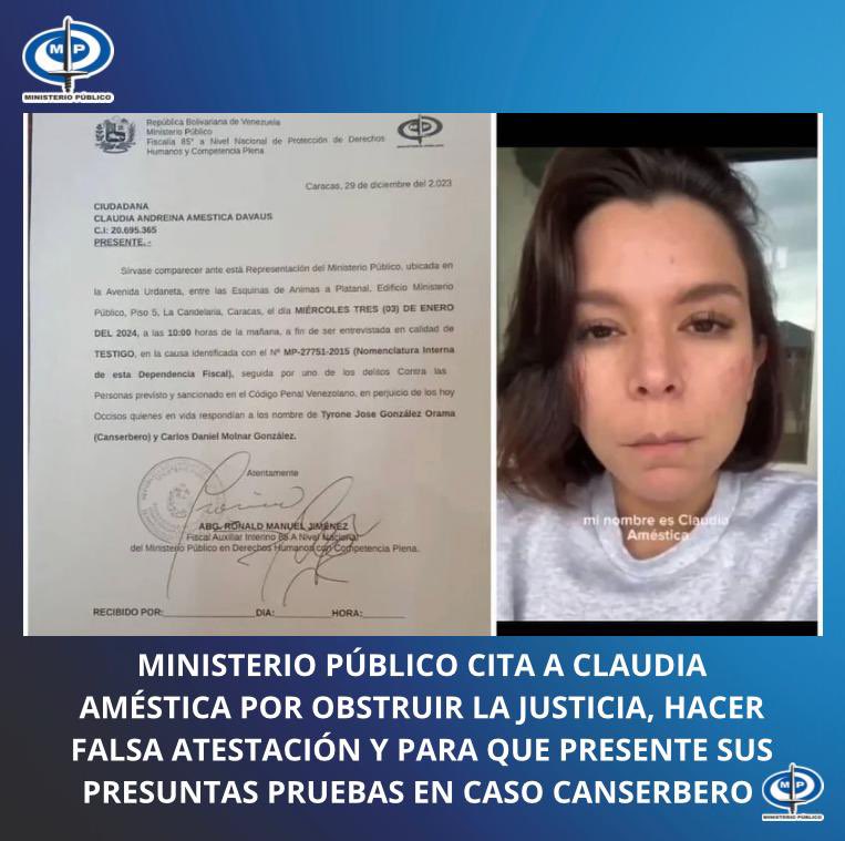 Ministerio Público cita a Claudia Améstica para presentar pruebas a favor de sus familiares en el caso Canserbero