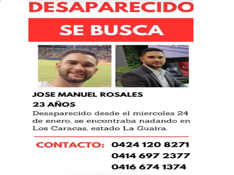 Piden a autoridades estar alerta ante posible hallazgo de joven desaparecido en playa Los Caracas 