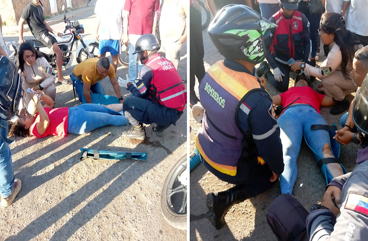 Mujer resulta lesionada en colisión entre moto y camioneta 