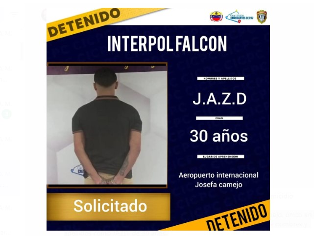 Interpol detiene en el aeropuerto Josefa Camejo a solicitado por homicidio