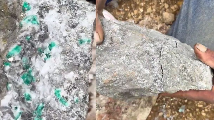Mineros descubren enorme roca llena de esmeraldas en Colombia (VÍDEO)