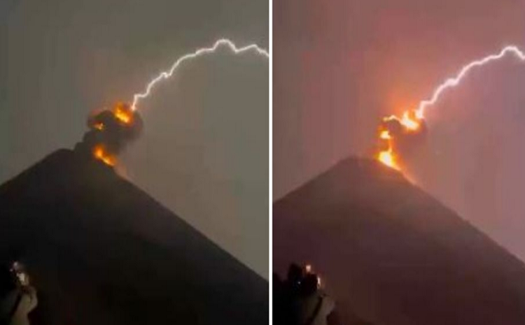 Rayo impactó sobre erupción de Volcán del Fuego en Guatemala