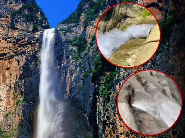 Turista descubre que la cascada más alta de China recibe ayuda de una tubería