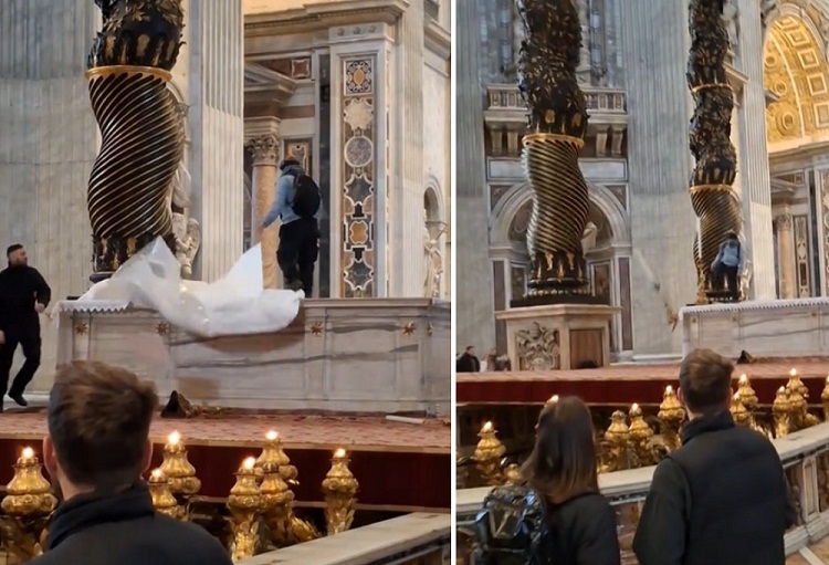 Hombre ataca el altar mayor de la Basílica de San Pedro en el Vaticano